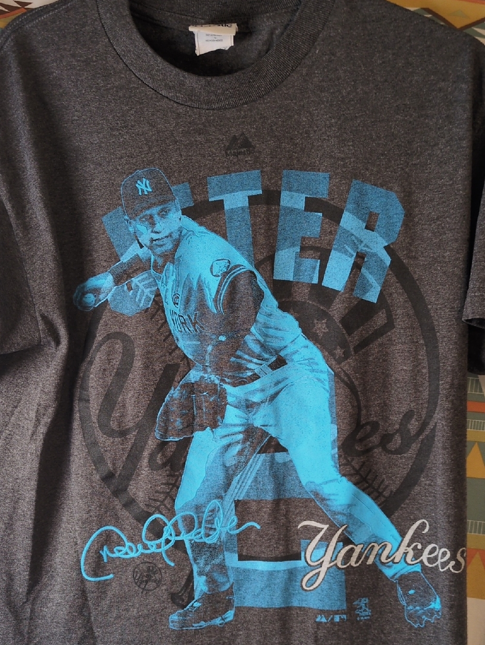 Majestic Charcoal Gray Tee with Bright Blue Pitcher Graphic